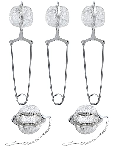 Tea Strainer, 5 Pcs Stainless Steel Mesh Tea Infusers for Loose Tea, Includes 2 Pcs Tea Balls for Loose Tea and 3 Pcs Tea Filter Tongs by MoHern