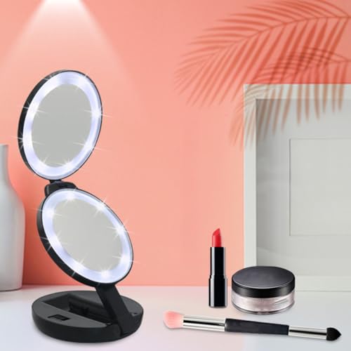 Miroir de maquillage pliable double face noir compact en ABS - 5