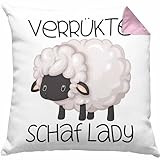 Trendation Schaf Kissen mit Füllung 40x40 Geschenk Schafhirte Hirtin Verrückte Schaf Lady Schaf-Liebhaber (Rosa)