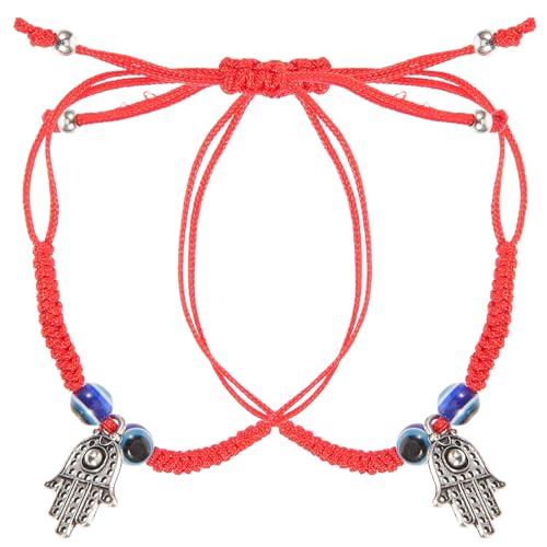Alipis Pulseras Rojas Ajustables de Cuerda Mal de Ojo y Cuentas de Vidrio, Ligeras y Únicas para Uso Diario Amuletos de Protección, Pack de 2