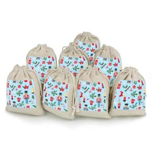Christmas Decorations And Nutcrackers 8 Pack Small Gift Bags Cotton And Linen Drawstring Pockets Sachet Bag for Party Home Supplies
