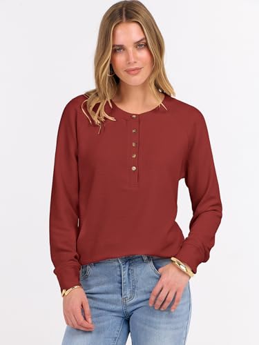 Image of ANRABESS Women's Waffle Knit Henley Top Long Sleeve Shirts