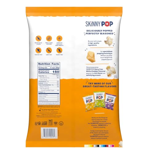 Image of SkinnyPop White Cheddar Popcorn, 4.4oz Grocery Sized Bag, Skinny Pop, Healthy Popcorn Snacks, Gluten Free (Pack of 4)