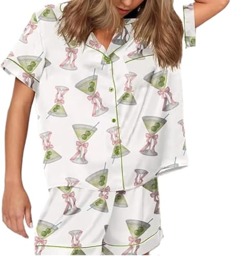Image of VKEGNIO Womens Pajamas Set Short Sleeve Button-Down 2 Piece PJ Set Lounge Sleepwear Cute Graphic Tees PJ Set