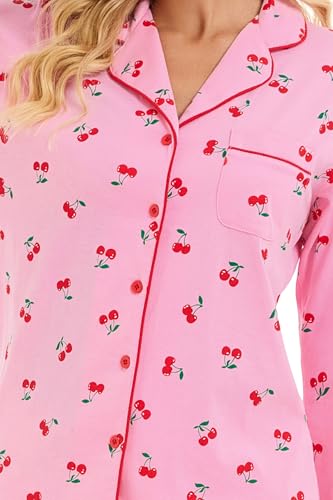 Image of LUBOT 100% Cotton Pajamas for Women Pajama Set 2 Piece PJ Sleepwear Set Soft Ladies Button Knit Long Sleeve Loungewear XS-XXL