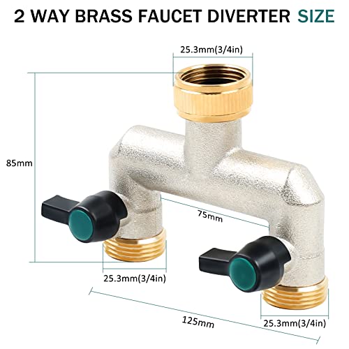 HOIIME 2 Way Brass Tap Splitter with On/Off Valves - Image 3