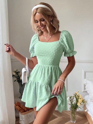 Image of Narecte Summer Dresses for Women 2026,Tie Backless Swiss Dot Mini Dress,Ruffle Hem Flowy Casual Dresses