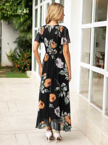 Image of Simplee Womens Casual Floral Summer Maxi Dress 2026 Boho Flowy Short Sleeve Crew Neck Vacation Smocked Chiffon Dresses