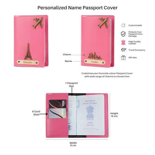 Image of AICA Personalized Name & Charm Passport Cover Holder Combo Giftset for Women (Dark Pink) | Customized Gifts Birthday Anniversary Wedding Marriage for Woman Women Girl Wife