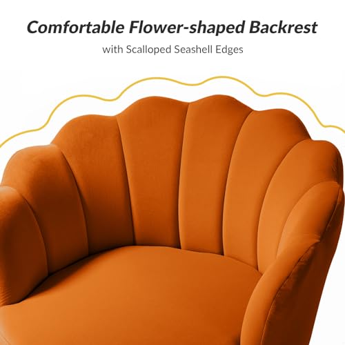 Image of HULALA HOME Modern Velvet Accent Chair with Shell Shaped Back, Cute Living Room Bedroom Armchair Sofa Chair with Gold Legs, Comfy Upholstered Vanity Chair for Makeup Room, Orange