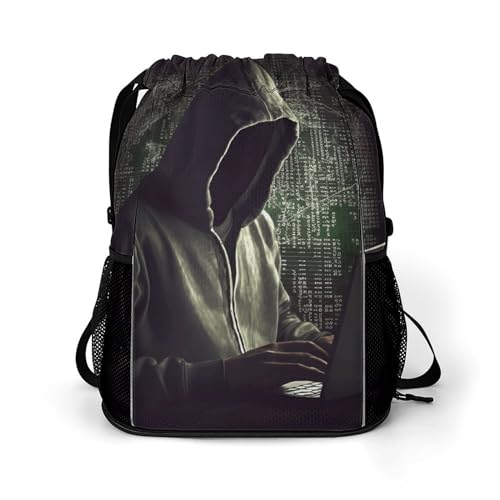 Drawstring Bag,Hacker Drawstring Backpack,travel Drawstring Backpack,gym String Bag with Side Pocket
