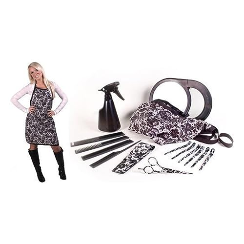 Cricket Limited Edition Black Lace Collection Professional Stylist Kit with 5.5&rdquo; Beveled Edge Haircutting Shear, Carbon Combs 4 PK, Stylist Apron, Hair Clips, Mirror, Shear Sheath and H2O Spray