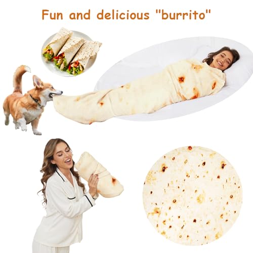Image of Tortilla Blanket for Adult, 71 Inches Tortilla Blanket Adult Size, Throw Funny Blankets, Giant Round Food Throw Blanket for Bed, Couch