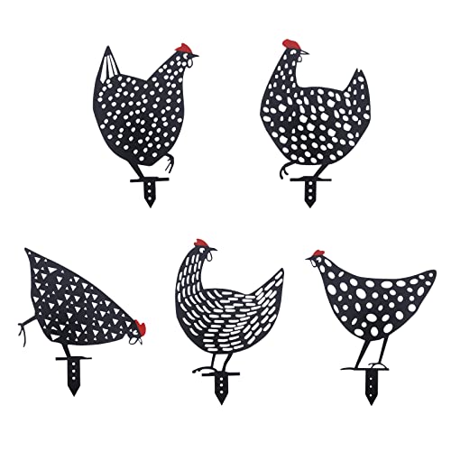 AOZITA 5 PCS 13 inch Metal Chicken Yard Art Garden Decorative Stake Hollow Out Rooster Animals Silhouette Statue Decor, Pathway, Floor, Garden, Lawn, Outdoor Decoration