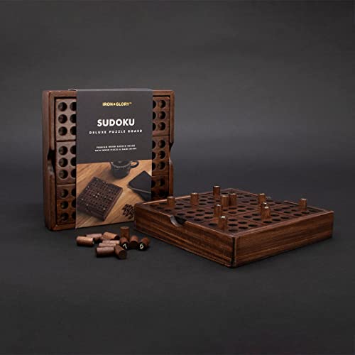 Iron & Glory Wooden Sudoku Board Game - Wooden Sudoku Puzzle - Brain Teaser Games For Adults - Portable Travel Games - Family Board Game - Puzzle Gifts For Men - Wood Pegs & Guide