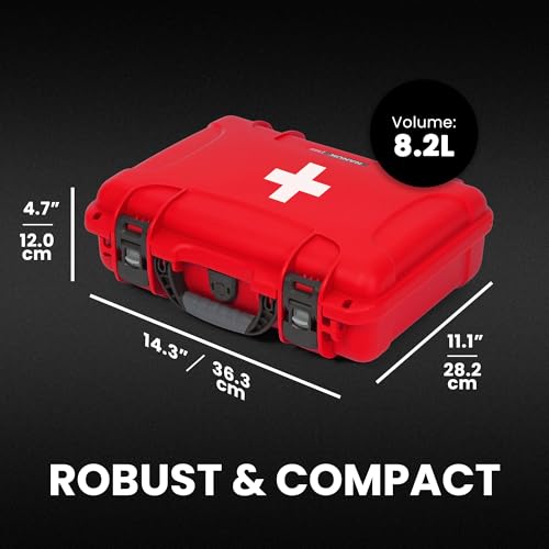 Image of NANUK 910 Waterproof First Aid Box Empty - Durable, Medical First Aid Organizer Case, IP67-Rated, Dustproof, Impact-Resistant, and Floats (13.2 inch x 9.2 inch x 4.1 inch) - Red