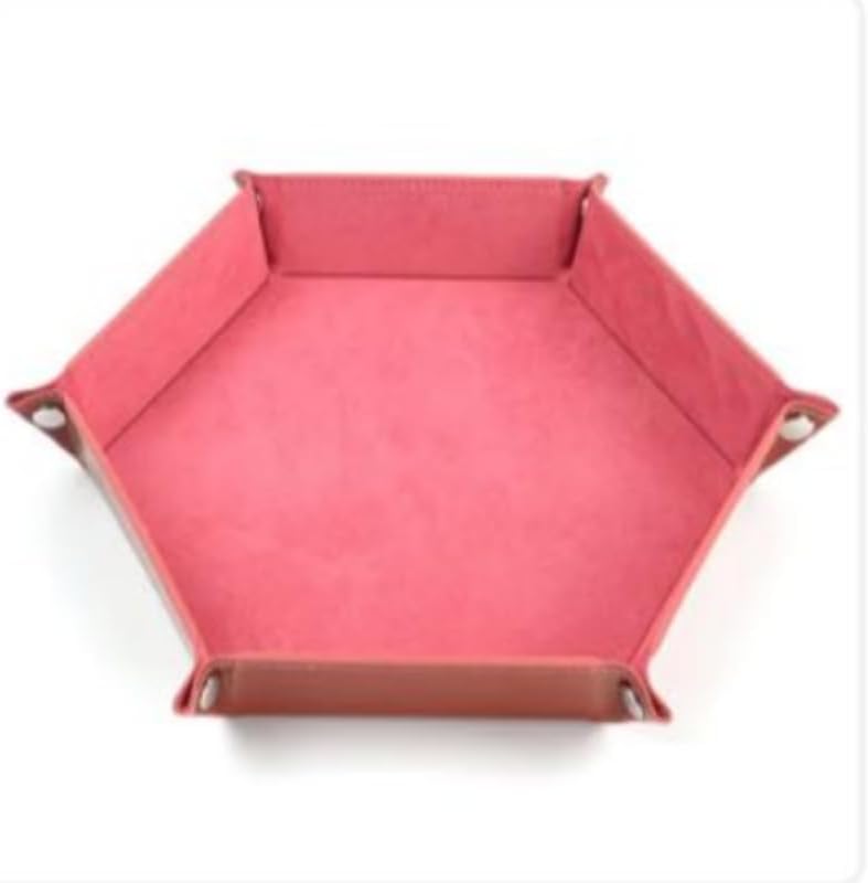 pistro Dice Holder PU Leather Folding Hexagon Tray for RPG, DND and Other Table Games - Pink
