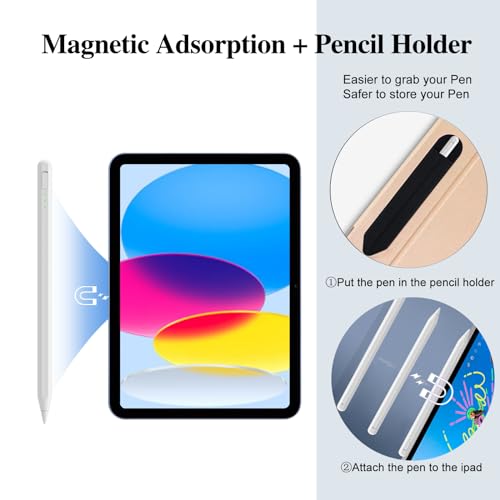 Image of Stylus Pen for iPad11&10thGen,14Mins Faster Charge, with Pencil Holder,Palm Rejection, Tilt Sensitivity, for iPad Air11&13-inch(M3 /M2), iPad Pro 11&13-inch (M4),iPad 6-11th,iPad Pro 11 /12.9 inch