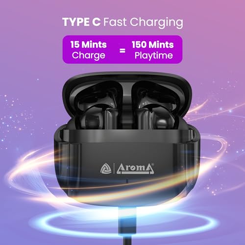 Image of AROMA TWS19 Power V5.4 True Wireless Earbuds - Dazzling Black | up to 60H Playtime, ENC, Fast Charging, Bluetooth