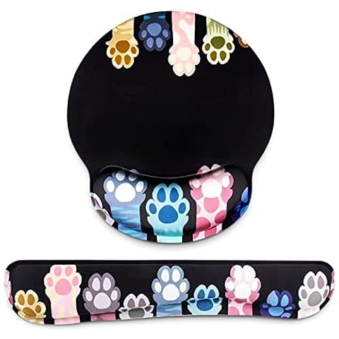 Mouse Pad with Wrist Support - Black Keyboard Wrist Rest for Computer Keyboard Office - Memory Foam Mouse Pad Pain Relief Computer Mouse Pad - Gaming Mouse Pad Home Cat Paw Wrist Rest Cute Mouse Pad Cover