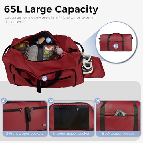 Image of Fmeida 65L Duffle Bag Foldable Travel Duffel Bags for Men Women Travel Bag | Shoes Compartment, 65L Large Capacity, Foldable, Packable, Water Repellent, Tear Resistant, for Traveling Gym Overnight Camp
