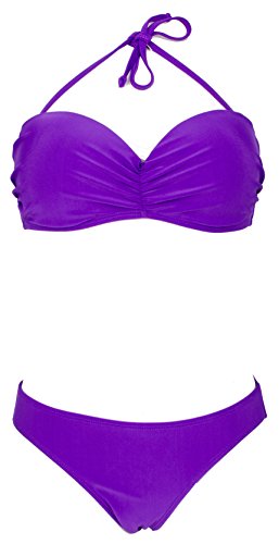AvaMia Damen Bikini Set vorgeformtes Bandeau-Bikinitop mit Bikinihose, Violett (Lila), Gr. L Cover