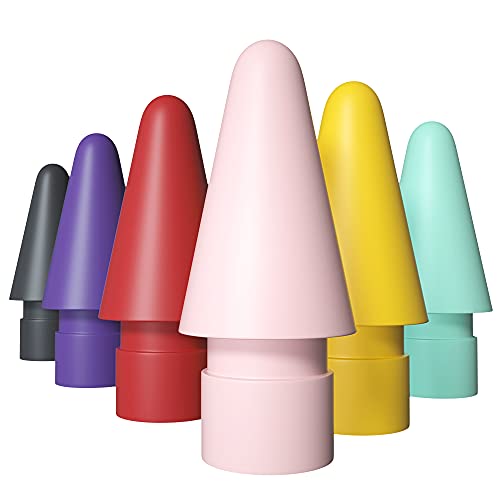 AWINNER Compatible with Apple Pencil Tip and Apple Pencil (2nd Generation) Tips,Replacement Color iPencil Nibs 6 Pack (Red/Yellow/Purple/Pink/Cyan/Grey)