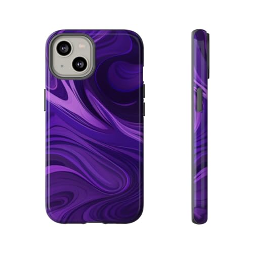 Coque rigide brillante motif vague abstraite violet pour iPhone 14