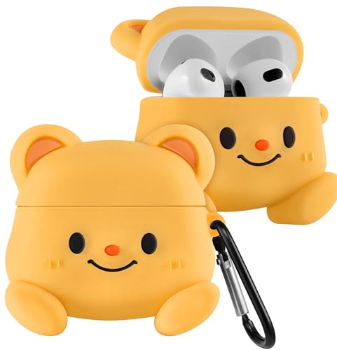 Boaretiu for Airpods 3rd Case Cute Cartoon Kawaii - with Keychain Funny Design Cover Shell for Girls Teens Women Cases for Air Pods 3rd, Yellow Bear