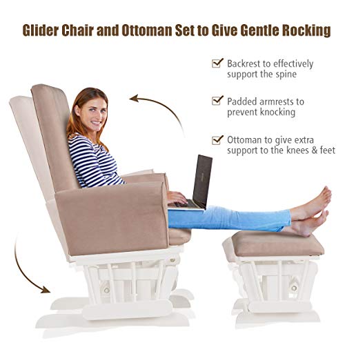 Costzon Baby Glider And Ottoman Cushion Set, Wood Baby Rocker Nursery Furniture For Napping, Nursing, Reading, Upholstered Hoop Glider & Ottoman Comfort Nursery Chair W/Padded Armrests (Pink) #TOP1
