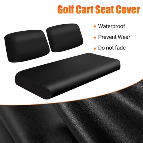 Image of Golf Cart Front Seat Covers Black Micro Fiber Leather Seat Covers Replacement for Club Car DS 1982-2000, Staple On