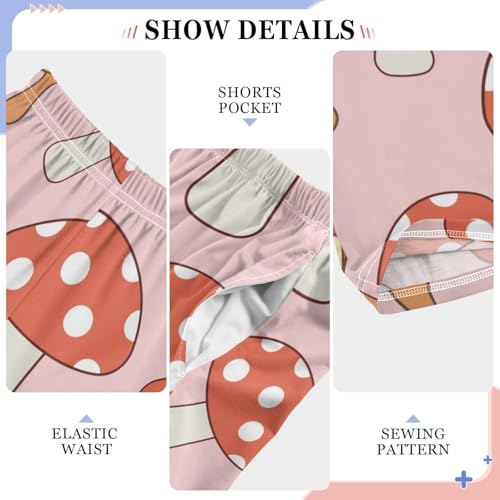 Mushroom Red Boys Pants Boys Athletic Pants Long Pant for Boywith Pockets Wide-Leg Size 6-14Y4