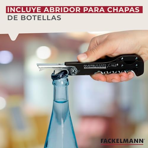 Fackelmann Sacacorchos de Camarero con Corta Cápsulas, Sacacorchos Manual, Sacacorchos Clásico, Accesorios para Vino, Abridor de Botellas, ABS y Acero Inox, Color Negro, 13x3,6 cm, 1 ud. - imagen 3