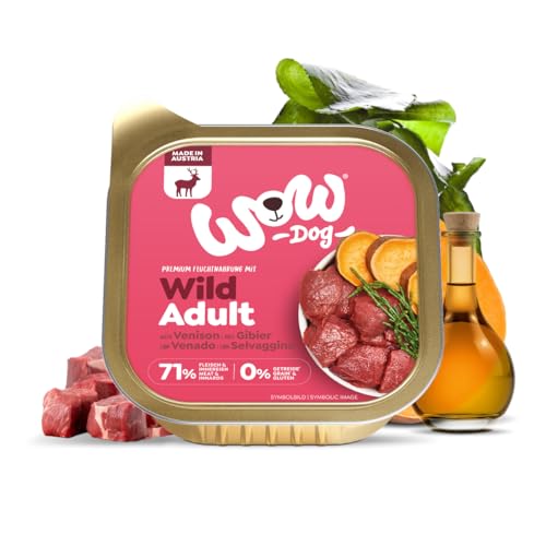WOW Dog Hunde-Nassfutter mit Wild | Enthält Vitamine und Mineralien, ohne Getreide und Zucker | 150 g / 22er Pack