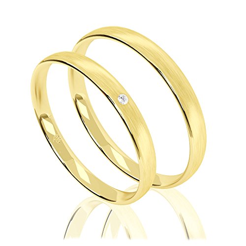 JC Trauringe 333 Gold Paarpreis I Ehe-Ringe mit kostenloser Gravur I Verlobungsringe 3mm breit inkl. Etui-Box I Herren-Ring ohne & Damen-Ring mit Zirkonia-Stein I Gr. 48 bis 72