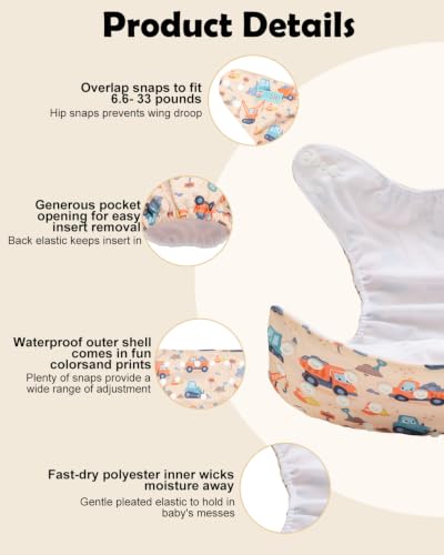 Image of ALVABABY Baby Cloth Diapers 6 Pack with 12 Inserts Cloth Diaper Covers Adjustable Washable Reusable for Baby Girls and Boys 6DM142A
