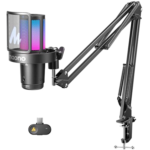 Image of MAONO DGM20W Wireless Gaming Microphone for PC, Condenser USB Mic with Boom Arm for Streaming, Touch Noise Cancellation, Quick Mute,Gain Control,RGB, Computer Boom Mic for PS5 Twitch Discord, Black