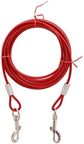 NEWSIHUI 3M Pet Dog Tie Out Cable Long Steel Wire Dog Leash Double Heads Chew Resistant Tieout Leash (Red)