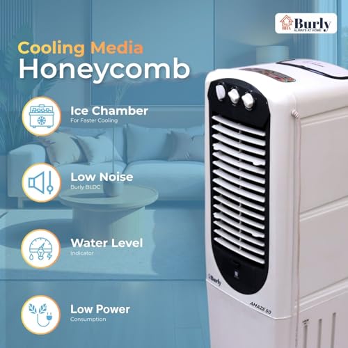 Image of BHABURLY Amaze 50L Tower Air Cooler for Home | 6-Inch High-Speed Blower | 1400 CMH Air Delivery | Honeycomb Cooling Pads | 1350 RPM Motor | 1-Year Warranty | Elegant Design