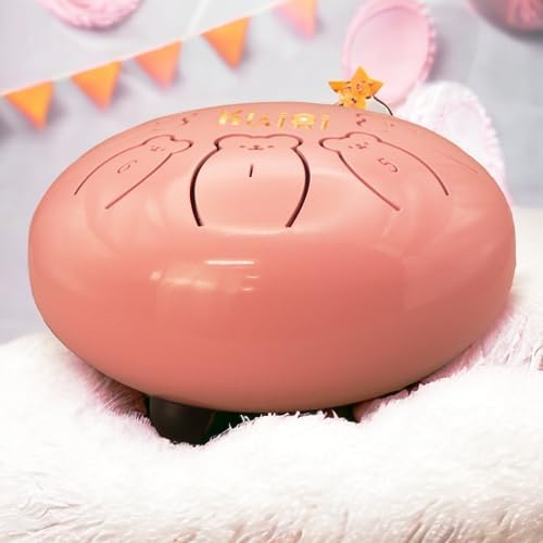 KLAIRI Ethereal Steel Tongue Drum – 8 Notes 6 Inches, Cute Bear Cartoon Design for Kids, C Key, W Music Book, Mallets, & Carrying Pouch (Pink) 2 41RLk7CwrTL. AC