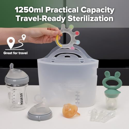 Image of Haakaa Silicone Microwave Steamer & Steriliser Bag, 40oz /1250ml Large Capacity Reusable Steaming Bags for Baby Bottles,Breast Pump,Accessories,Pacifiers,Teethers, Great for Home&On The Go,Frosted /1PC