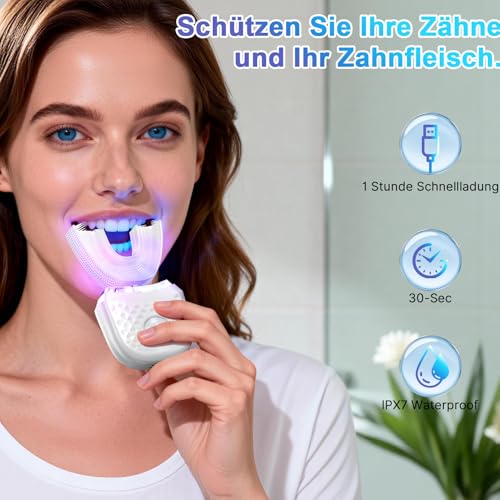 Ultraschall Automatische Zahnbürste, Elektrische Schallzahnbürste mit Timer, 360°-Rundumreinigung des Mundraums, Wasserdicht IPX7, Reinigt die Zähne effektiv,Ultraschallzahnbürste