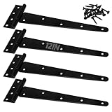 4Pcs 12-Inch Heavy-Duty Door Hinges, Rust-Resistant Heavy-Duty T-Hinges, Suitable for Shed Doors, Barn Doors, and Fence Gates, Made of Wrought Iron, Each Set Can Support 110 Pounds.