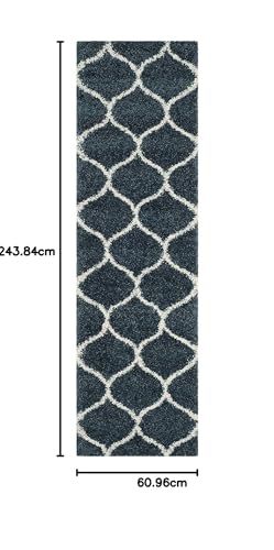 Image of Handwoven Microfibre 3D Rug for Living Room (Slate Blue & Ivory, 2 X 8 Feet (Runner), Microfibre)
