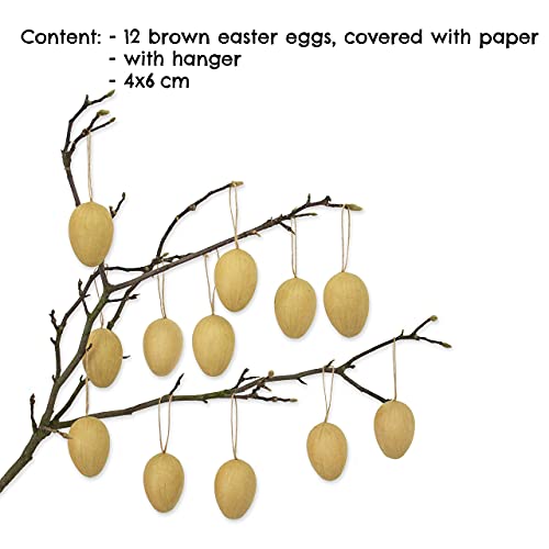 Papierdrachen 12 braune Ostereier aus Pappmaché | Klassische Osterdekoration für Zweige und Ostergestecke | Eier zum Bemalen und Beschriften 4x6 cm | Ostern