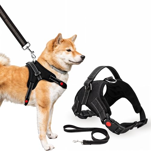Trimming Shop No Pull Dog Harness & Lead Set for Small Dog, Safe, Adjustable, Breathable Reflective Pet Vest Harness for Dogs UK, Control Dog or Puppy Harness For Training & Walking, Small - Black