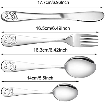 4PCS Kids Cutlery Flatware, Stainless Steel Bear Toddler Utensils Children's Cutlery Set Incudes 2 x Spoons, 1 x Forks, 1 x Knives