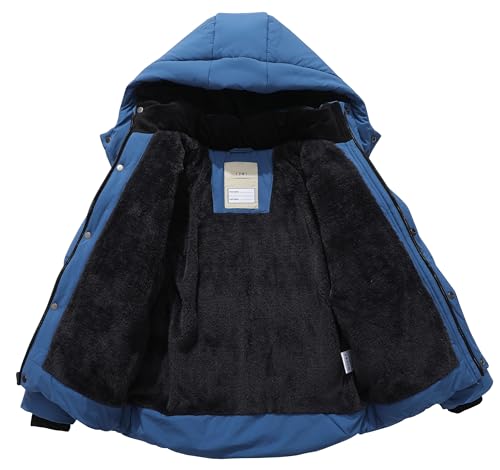 Kids Boy's Waterproof Puffer Cotton Jacket Warm Fleece Lined Down Coat Thick Hooded Winter Coat3