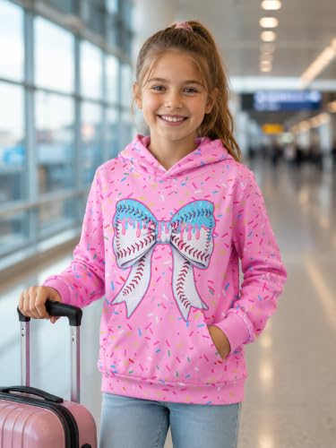 Image of uideazone Girls Graphic Hoodie, Long Sleeve Hooded Sweatshirt 7-14 Years | Girls hoodie with soft lightweight feel, vibrant 3D print and front pocket for school, outdoor play, travel and daily wear.