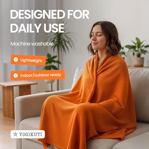 Image of Yogikuti Cotton Iyengar Yoga Blanket | Soft Breathable Yoga Support Blanket for Restorative & Iyengar Yoga, Meditation, Pranayama Practice | Yoga Accessories & Props (Orange)